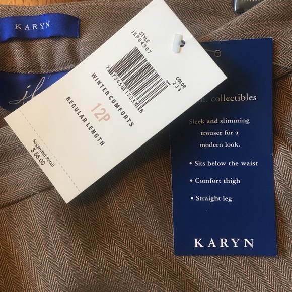 Karyn trousers soft tan herringbone pink stripe. - Picture 3 of 4