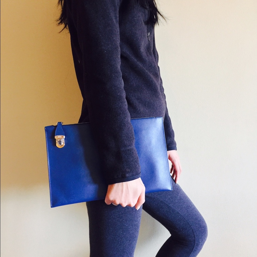 Prada Blue Leather Large Clutch