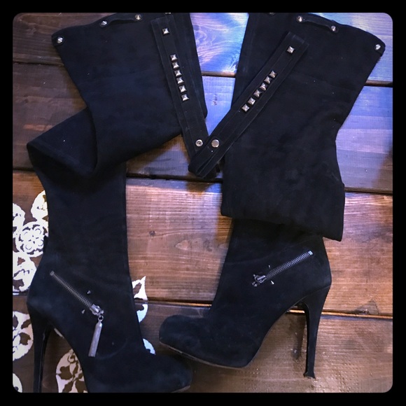 Report Signature black thigh high suede boots