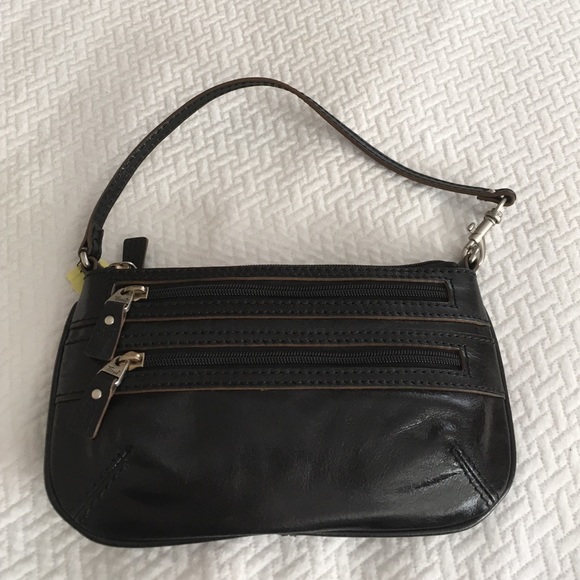 Fossil black leather wristlet bag