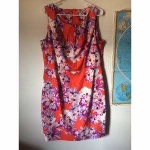 🔴 Orange Floral Dress Barn Sheath Dress