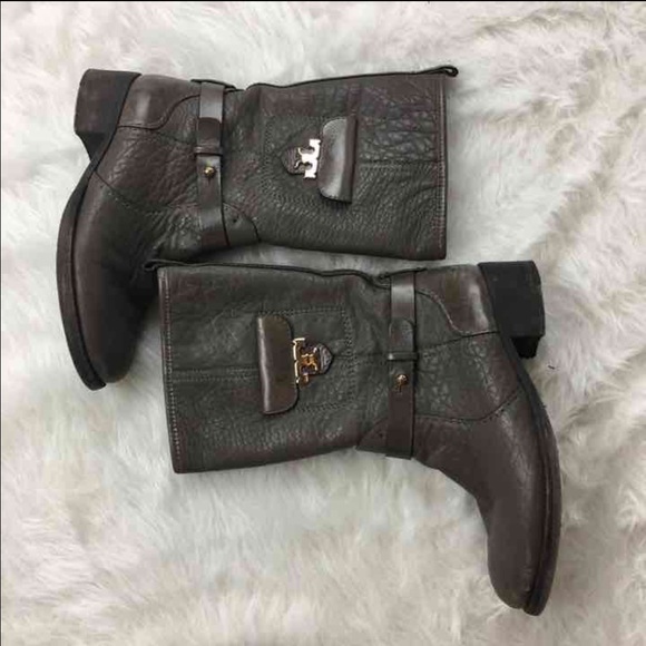 Tory Burch Shoes - TORY BURCH DISTRESSED LEATHER MID CALF MOTO BOOT