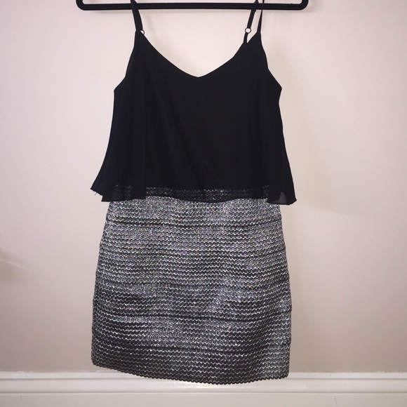 Black and silver mini dress