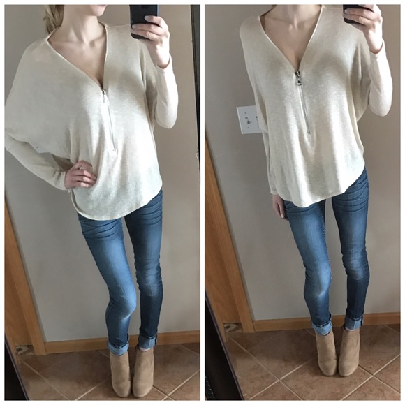 Jolie Tops - Last One // Cozy Taupe Zip Up Dolman
