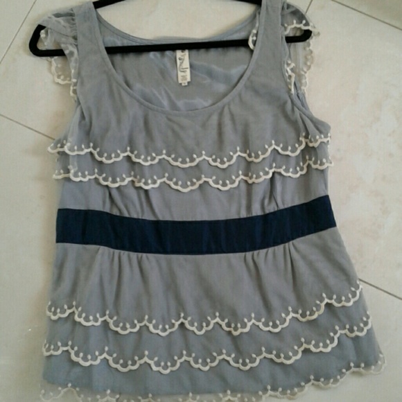 Blue gray feminine anthropogie blouse 12