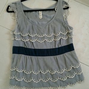 Blue gray feminine anthropogie blouse 12