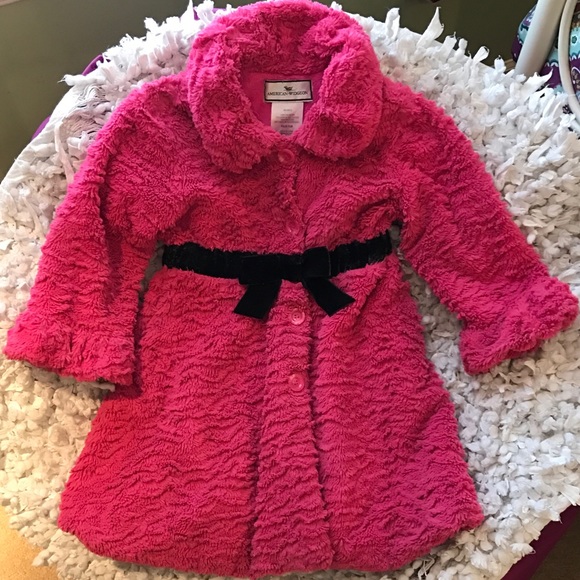 Pink Faux Fur Coat - size 6