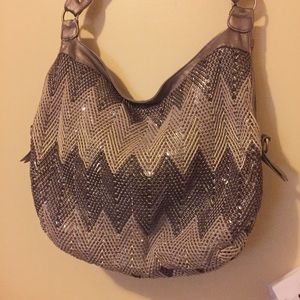Sequin Chevron Buddha Bag NWOT