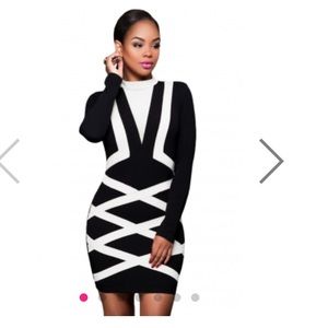 New long sleeve turtle neck color block mini