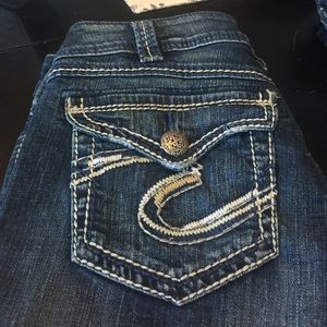 Silver jeans from Maurice's. exc cond.