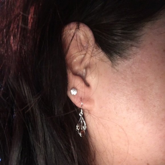 Sterling silver & Garnet Mackintosh drop earrings