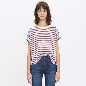 madewell linen bicoastal tee in tricolored stripe