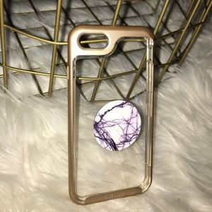Gold iPhone 7 case with white marble Popsocket