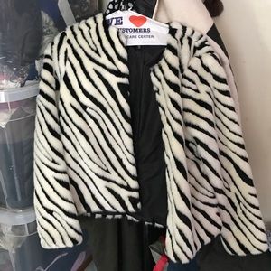 Zebra printed faux fur coat
