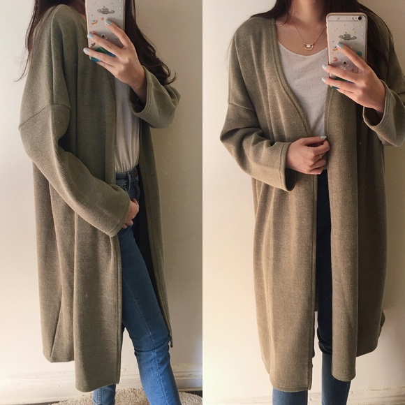 Military green thick cardigan - Picture 2 of 4