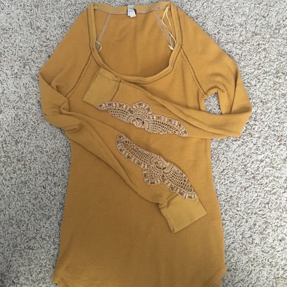 Free People Lace Arm Thermal Mustard Long Sleeve