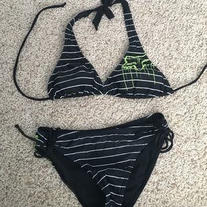 FOX Black & White Striped Swimsuit Bikini !