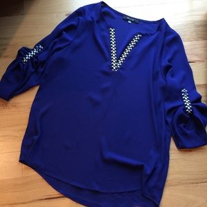 41 Hawthorn-Navy V-neck Blouse