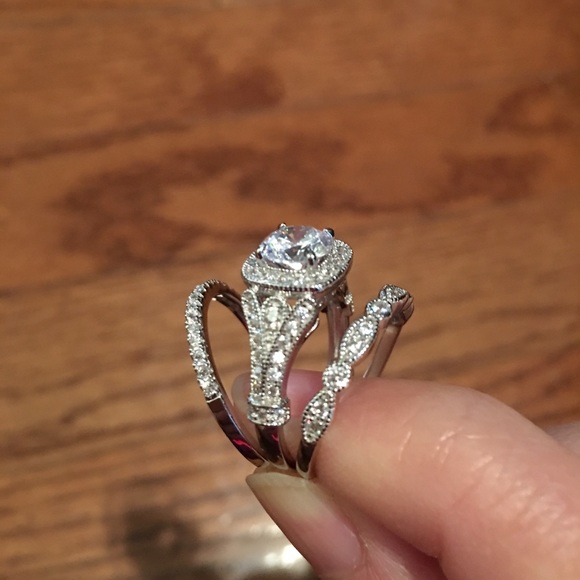 💕SALE 3pcs 925 silver engagement wedding ring set - Picture 2 of 4