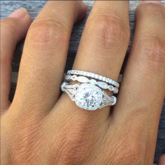 💕SALE 3pcs 925 silver engagement wedding ring set - Picture 3 of 4