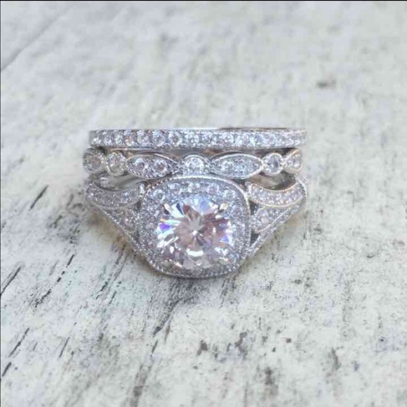 💕SALE 3pcs 925 silver engagement wedding ring set - Picture 4 of 4