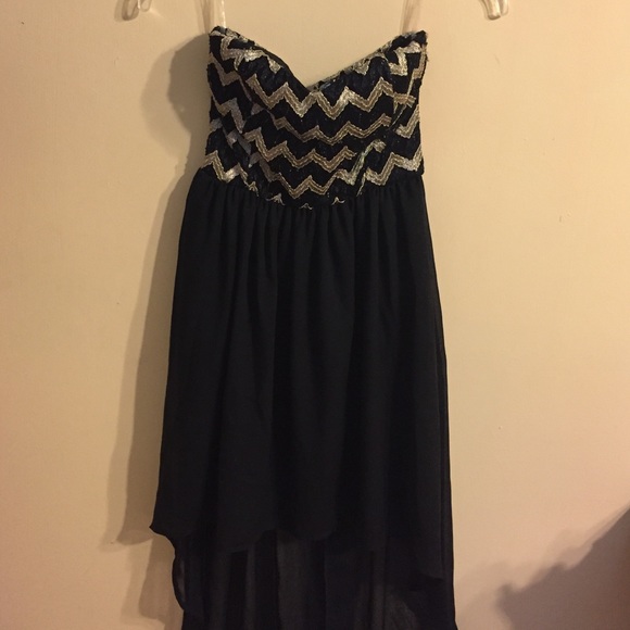Strapless high low dress.