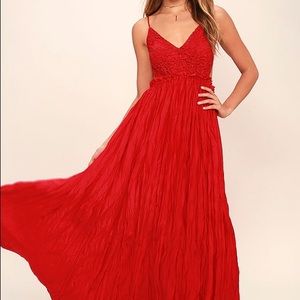 Red Crochet Long Prom Dress