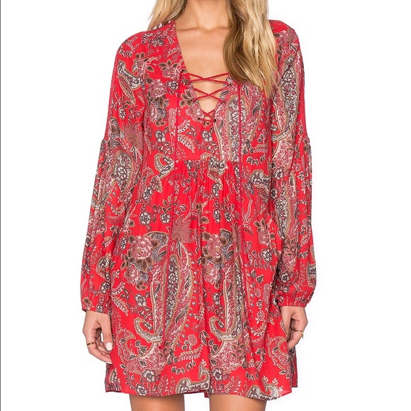Free People Floral Lace-Up Dress in Red - Picture 2 of 3