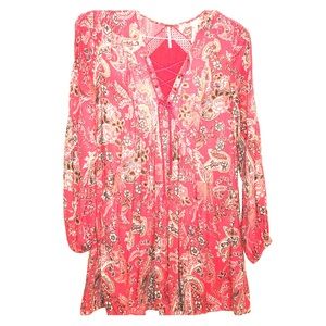 Free People Floral Lace-Up Dress in Red