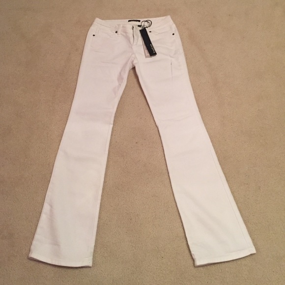 Bebe embellished logo white jeans