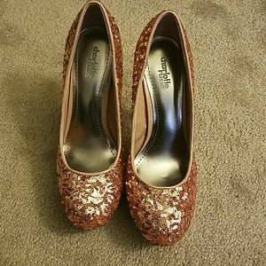 Rose gold sequin heels