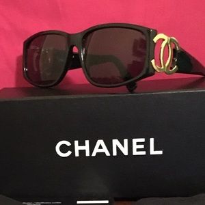 Classic CHANEL "CC" Black n Gold Tone Sunglasses