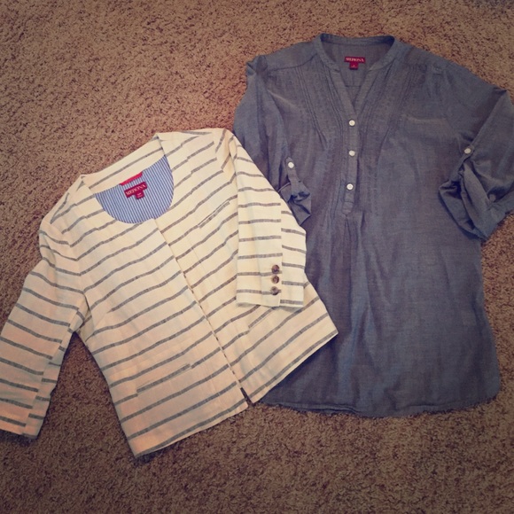2 Merona Sm tops. Linen blazer & cotton denim top.