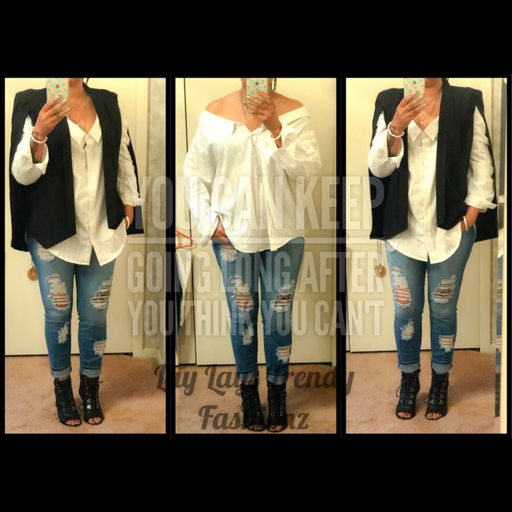 Long Sleeve Stripe Woven Shirt- WHITE/TAUPE - Picture 5 of 5