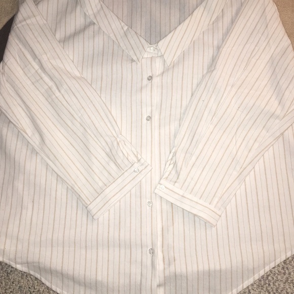 Long Sleeve Stripe Woven Shirt- WHITE/TAUPE - Picture 4 of 5