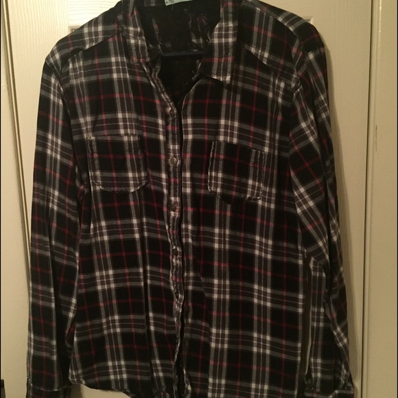 Maurice's Long Sleeve Pink & Black Plaid Button Up