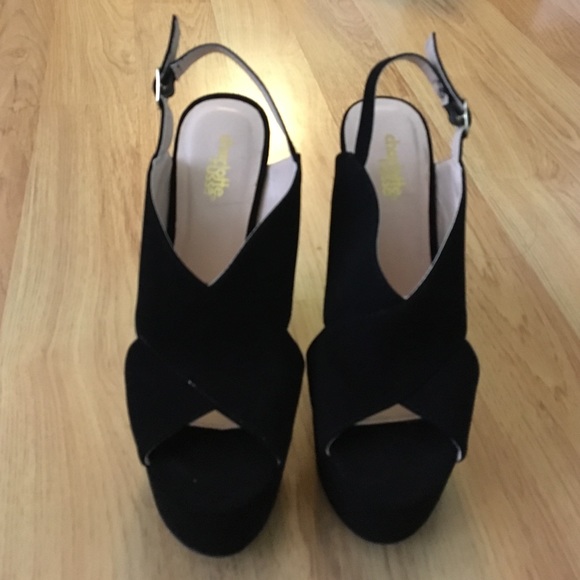 Black suede wedge heels