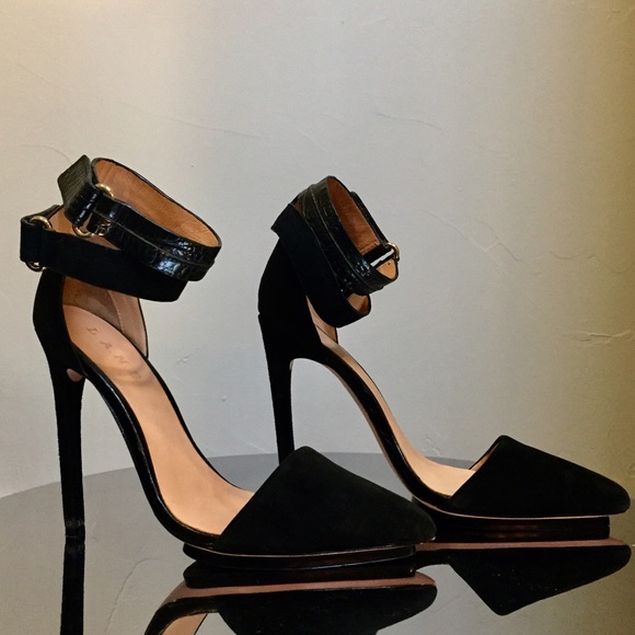 L.A.M.B. Black Suede Pumps with Ankle Straps