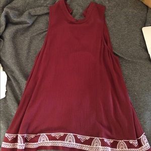Faux Neck Red Tank with White Embroidery