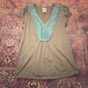 Anthropologie Crinkle Tee with Polka Dot Trim