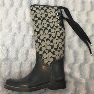 Black Classic Print Coach Rainboots