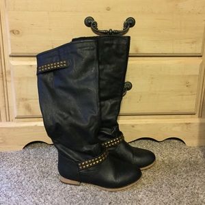 Flat black studded boots