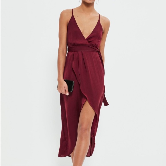 Missguided Burgundy Asymmetric Slinky Dress