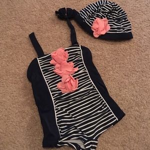 Janie and Jack bathing suit and hat 3 to 6 months
