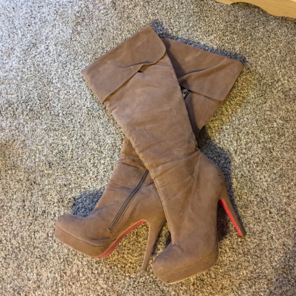 Sexy cuffed tan knee high boots