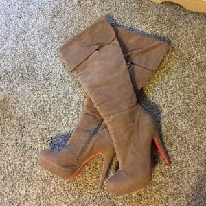 Sexy cuffed tan knee high boots