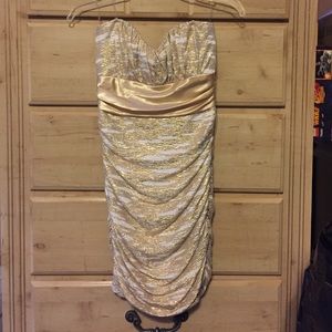 White/gold sweetheart strapless mini dress NWOT