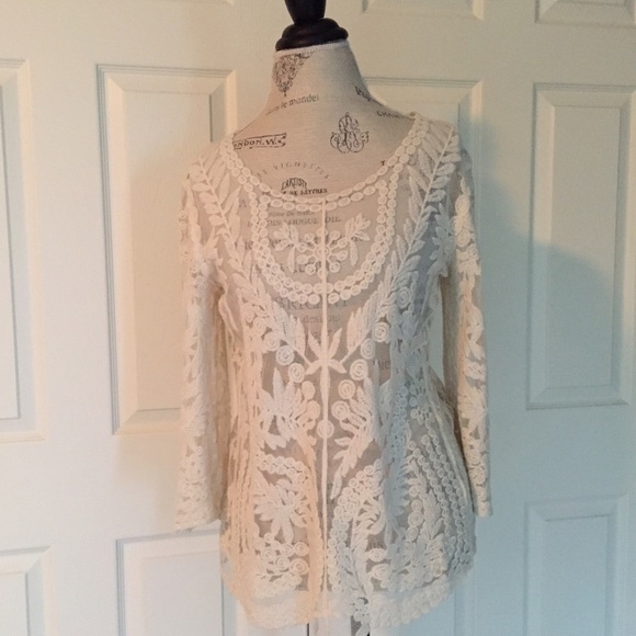 Cynthia Rowley Tops - Cynthia Rowley Sheer Mesh Embroidered Top