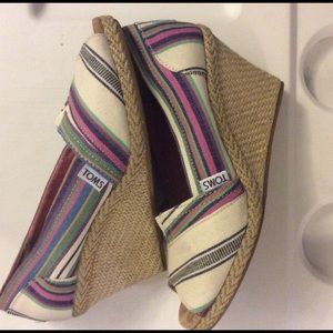 TOMS Striped Open Toe Wedges