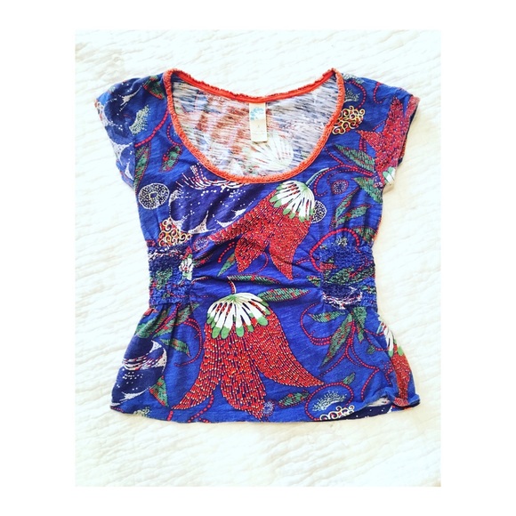 Anthropologie Floral Ruched Top